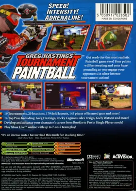 Greg Hastings Tournament Paintball (USA) box cover back